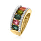 18k Yellow Gold Plated Over Sterling Silver, Pink Topaz And White Topaz Gemstone Band Rings