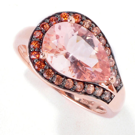 14Kt Rose Gold Morganite With Brown Zircon Ring