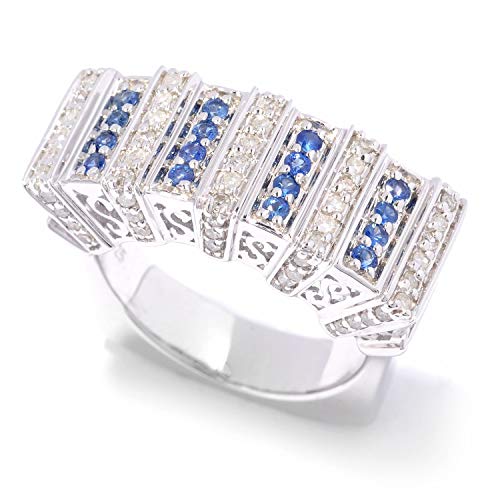 925 Sterling Silver Blue Sapphire, Diamond Ring