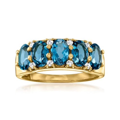 18k Yellow Gold Plated Over Sterling Silver London Blue Topaz and White Zircon Gemstone Ring