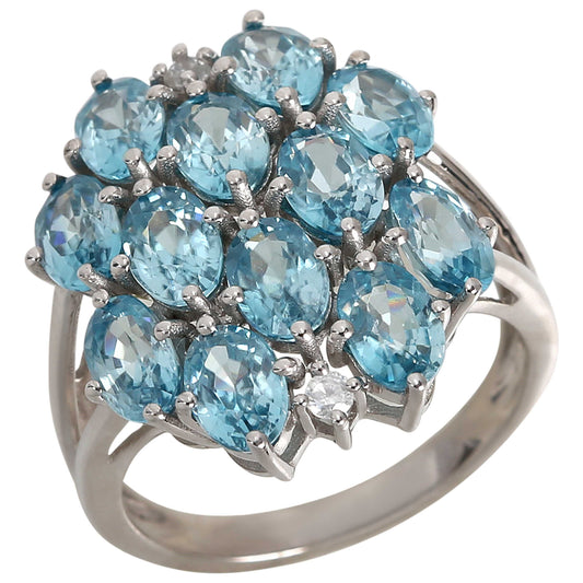 925 Sterling Silver Blue Zircon, White Natural Zircon Ring