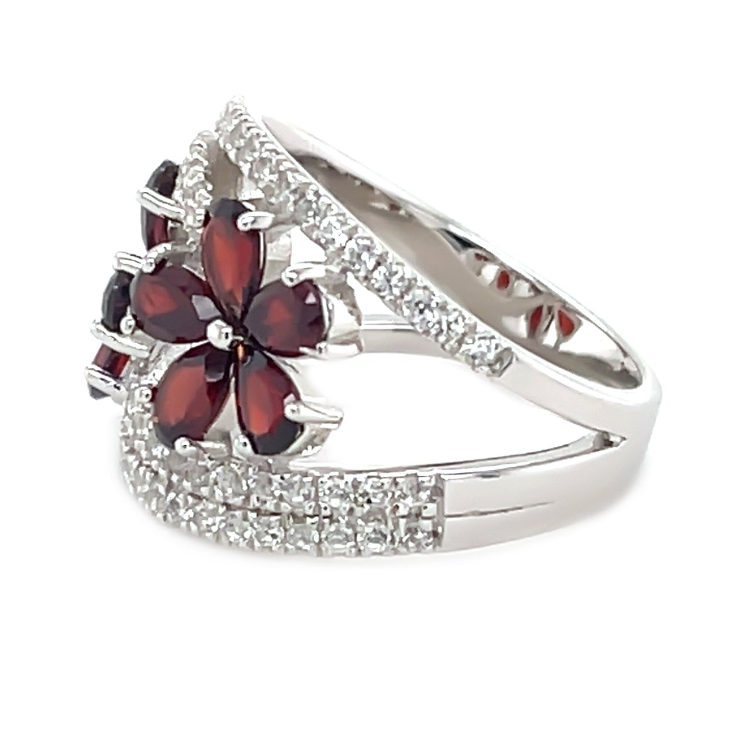 925 Sterling Silver Red Garnet, Created White Sapphire Ring