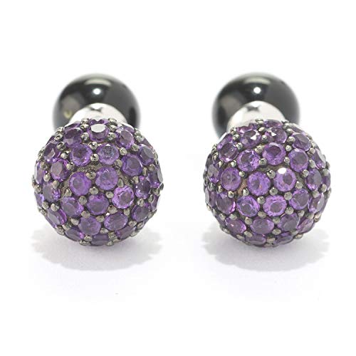 925 Sterling Silver African Amethyst With Black Agate Stud Earrings For Women's And Girls