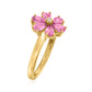 14k Yellow Gold Plated Over Sterling Silver Pink Tourmaline, White Zircon Gemstone Flower Rings