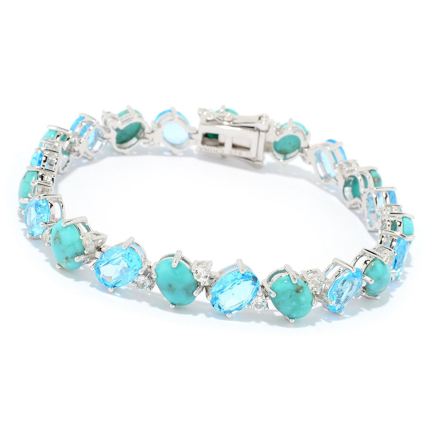 925 Sterling Silver Campitos Turquoise, Swiss Blue Topaz Gemstone Bracelets