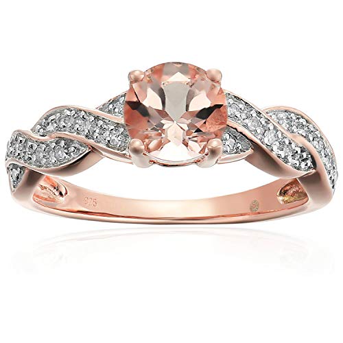 Pinctore Rose Gold-plated Silver Morganite & Di Twisted Shank Engagement Ring