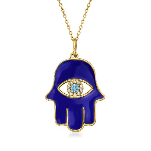 18k Gold Over Sterling Silver London Blue Topaz And Diamond Gemstone " Hamsa " Pendants