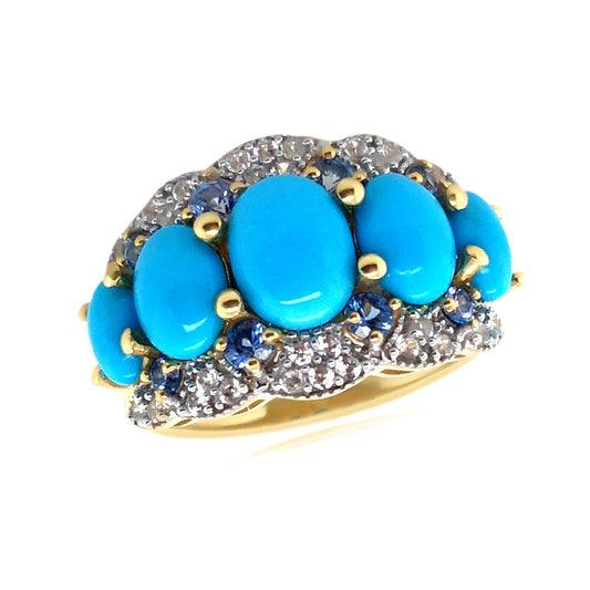 Yellow Gold Plated Over Sterling Silver Sleeping Beauty Turquoise Gemstone Band Rings