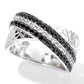 Pinctore Platinum o/Silver 1.46ctw Black Spinel & White Zircon Band Textured Ring, Size 7