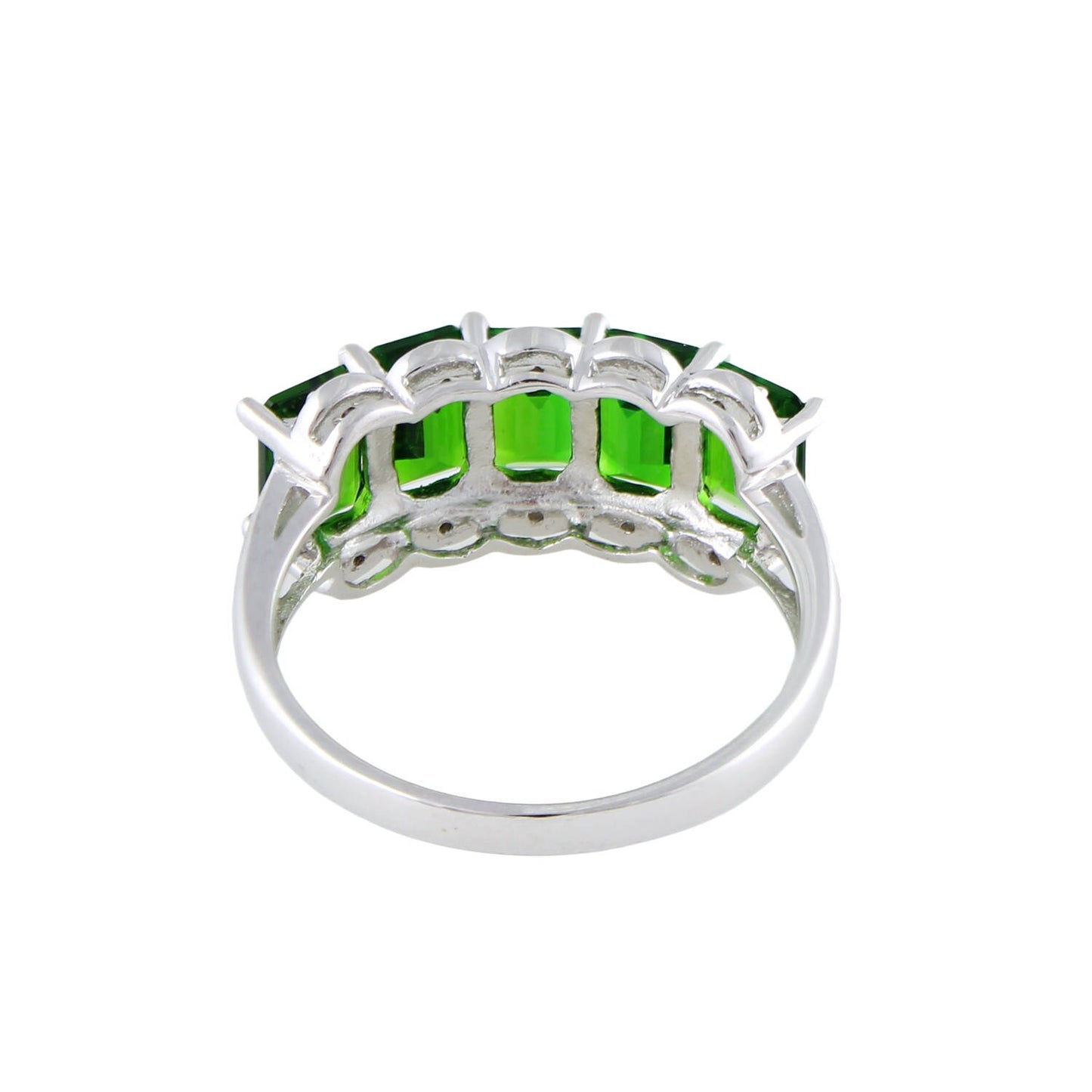 Pinctore Rhodium Over Sterling Silver 3.2ctw Chrome Diopside & 0.04ctw Diamond Ring SZ 7