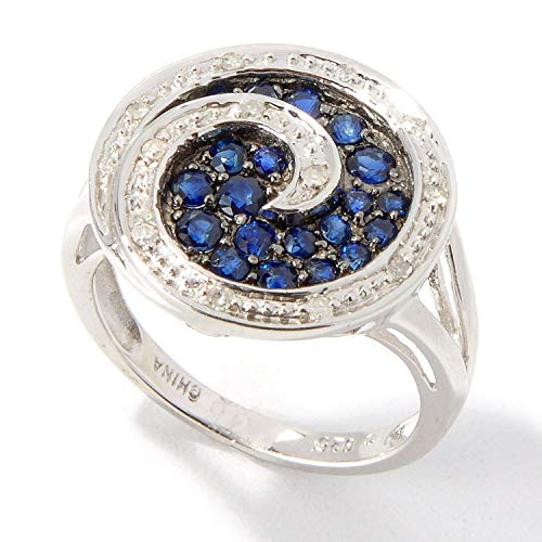 Pinctore Platinum o/Silver 0.71ctw Blue Sapphire & Diamond Cluster Ring, Size 6