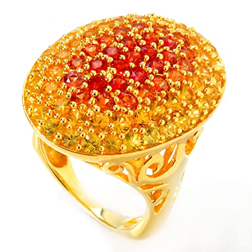 Pinctore 18K Yellow Gold Over Silver 4.10ctw Orange Sapphire Cluster Ring, Size 7