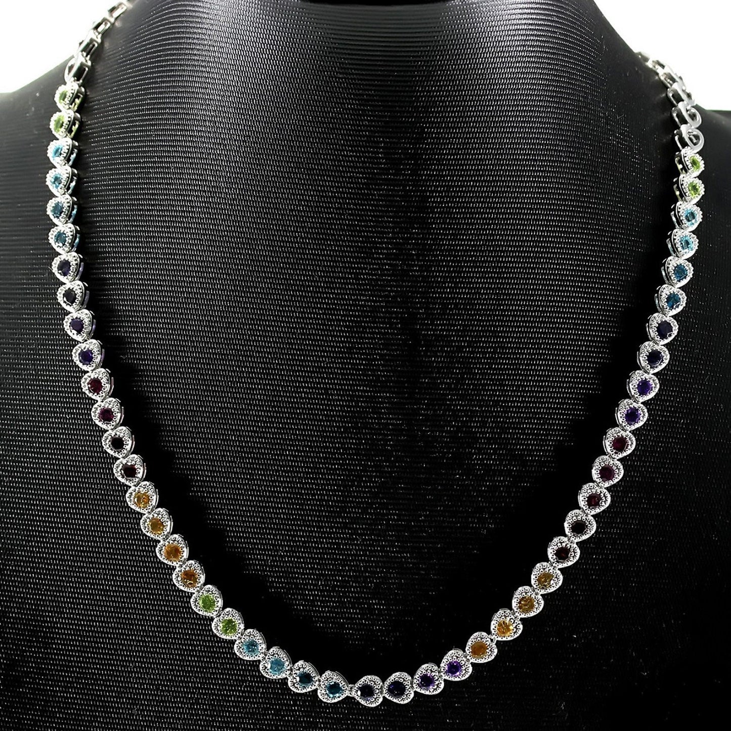 925 Sterling Silver Multi Stone Necklace