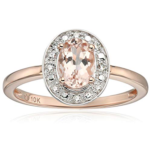 Pinctore 10k Rose Gold Morganite and Diamond Accented Classic Princess Di Halo Engagement Ring