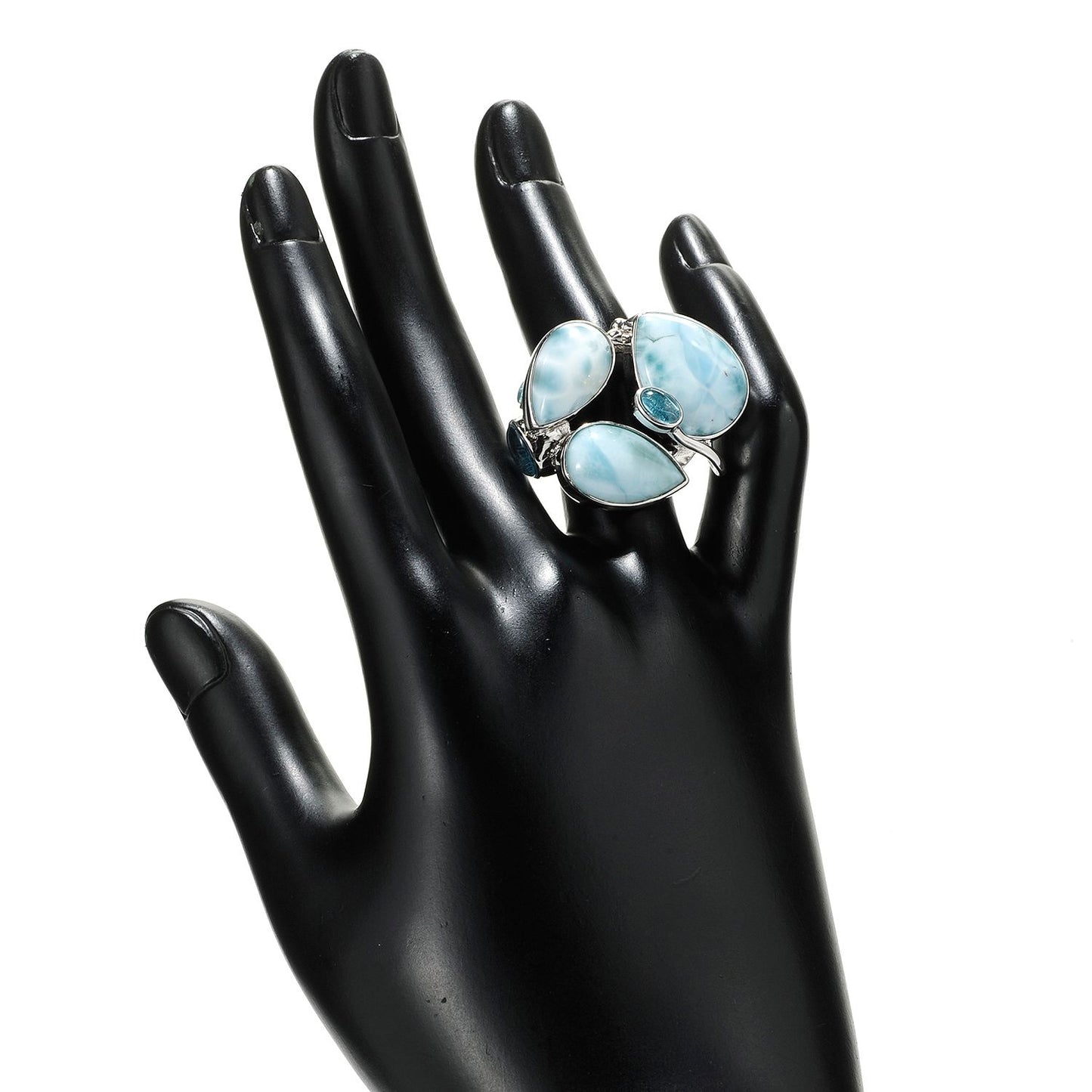 Pinctore Sterling Silver Larimar & Blue Topaz Abstract Ring