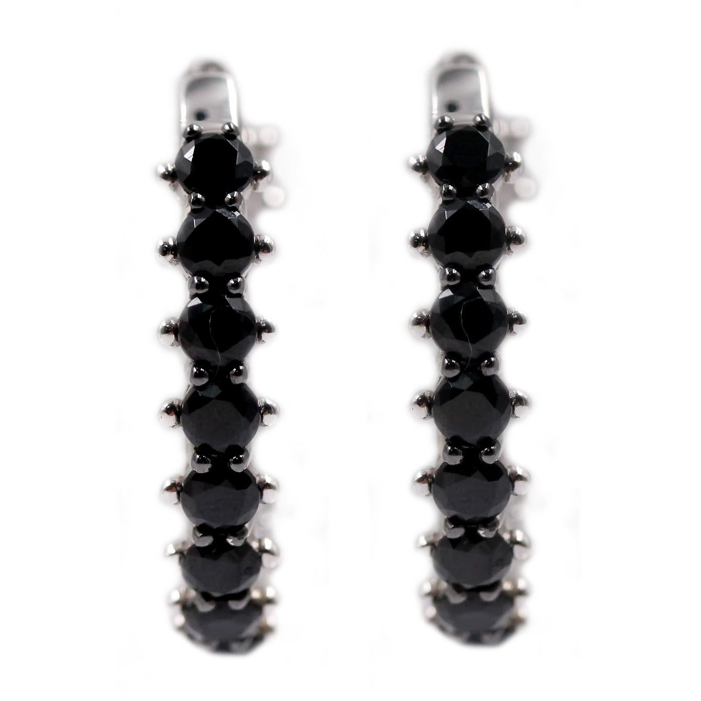 925 Sterling Silver Black Spinel,White Natural Zircon Hoop Earrings