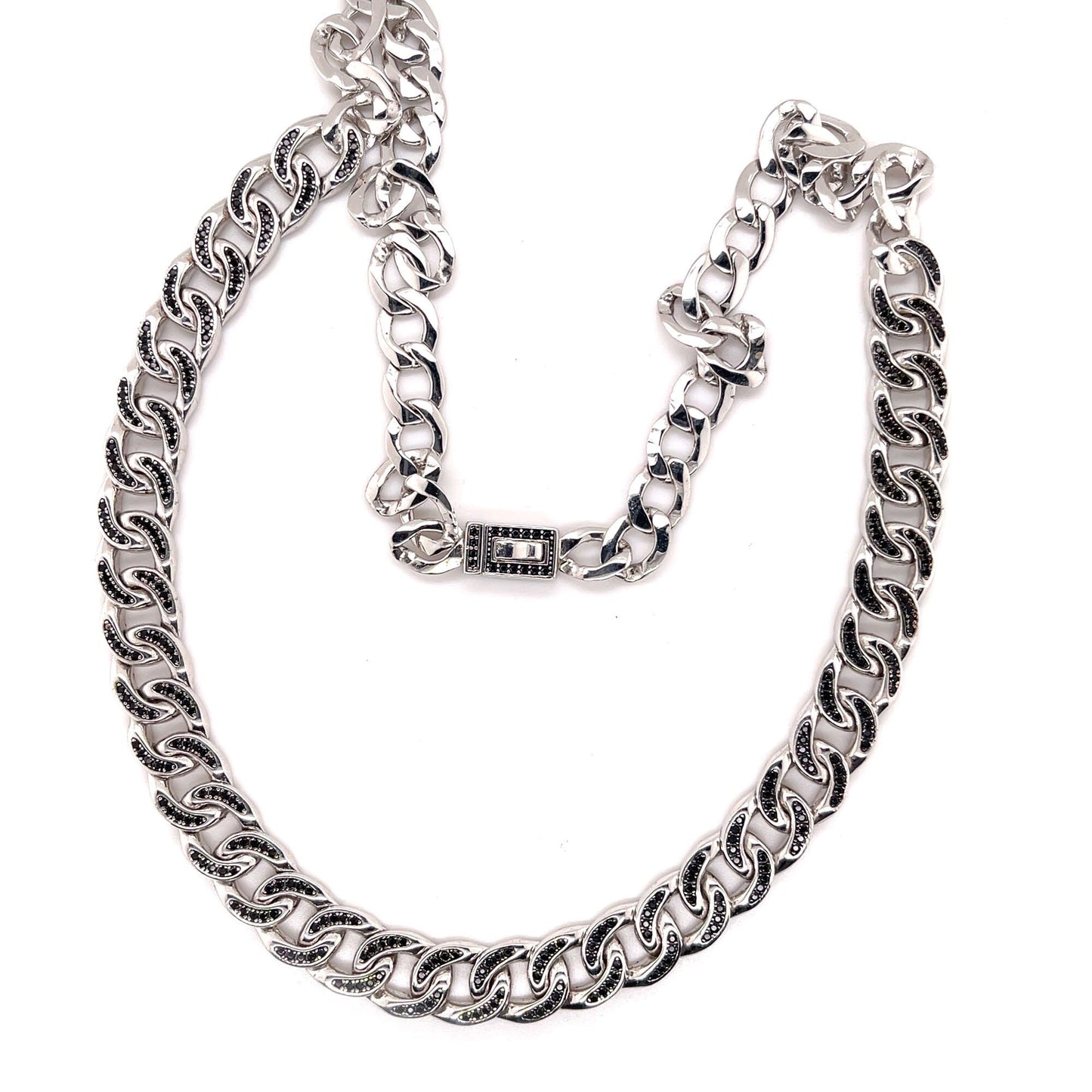 925 Sterling Silver Black Spinel Chain & Link Necklaces