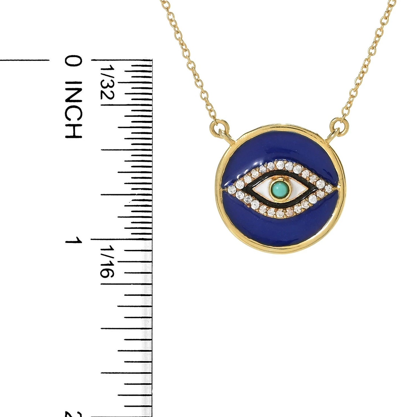 18k Yellow Gold Plating Over Sterling Silver, Campitos Turquoise And White Topaz " Evil Eye " Pendant Necklaces