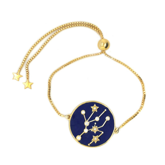 18k Yellow Gold Over Sterling Silver White Zircon And Blue Enamel Zodiac Signs Bolo Bracelets