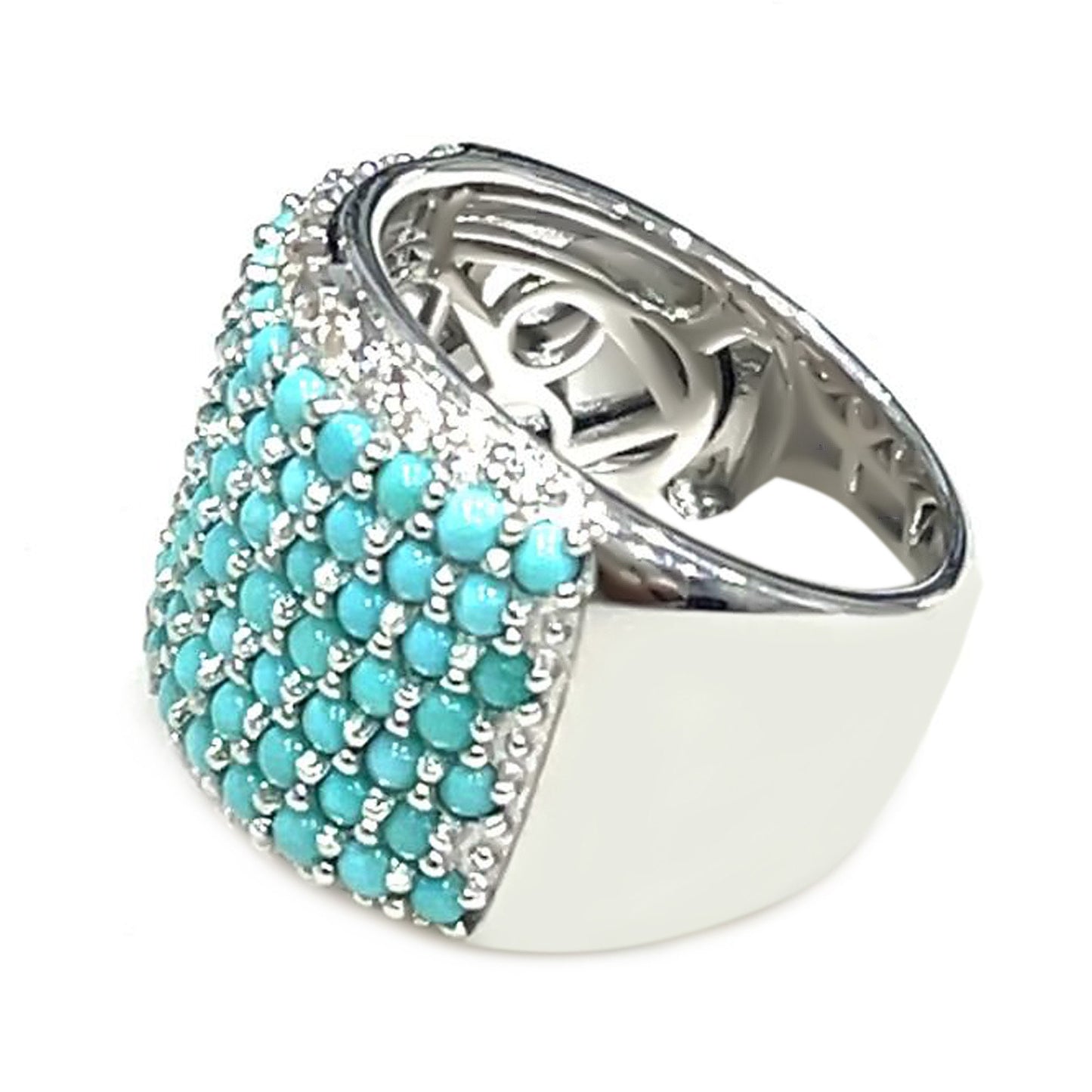 Sterling Silver Campitos Turquoise, White Zircon Gemstone Band Ring