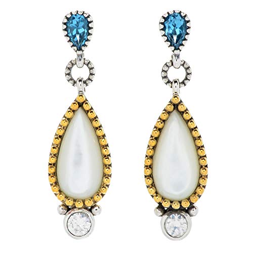 925 Sterling Silver Mother Of Pearl, Swiss Blue Topaz,White Natural Zircon Dangle Earring