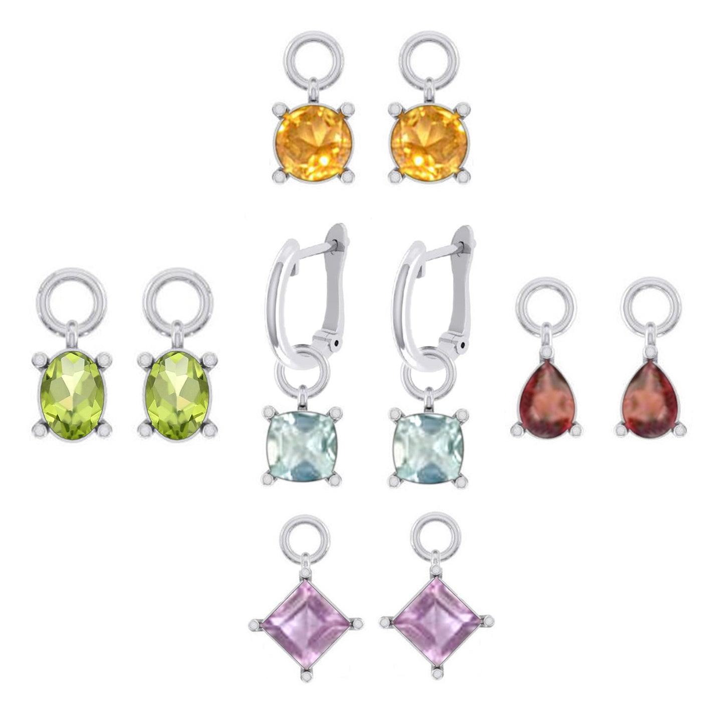 925 Sterling Silver Multi Gemstone Set Of 5 Earrings