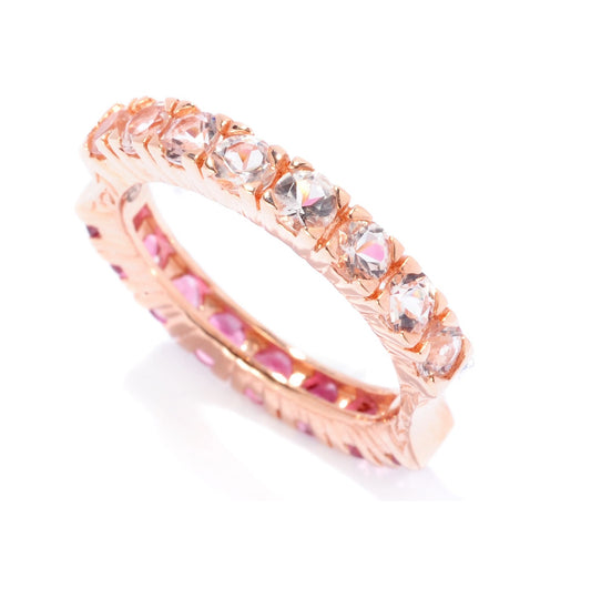 Pinctore SS/ 18K Rose Vermeil Morganite & Pink Tourmaline Reversible Band Ring, Size 7