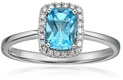 10k White Gold Swiss Blue Topaz and Diamond Cushion Halo Engagement Ring (1/10cttw, H-I Color, I1-I2 Clarity), Size 7