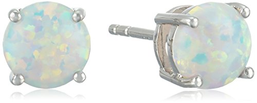 Sterling Silver Created Opal 7 mm Round Stud Earrings