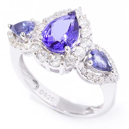 Pinctore Sterling Silver 1.98ctw Three Stone Tanzanite Doublet Ring, Size 7