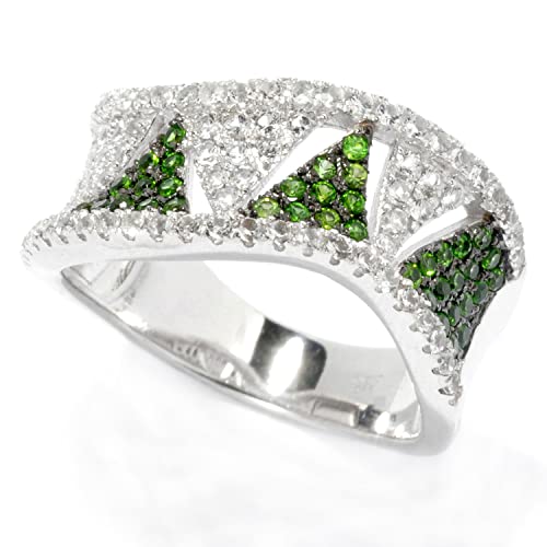 Pinctore Sterling Silver 0.77Ctw Chrome Diopside Band Ring