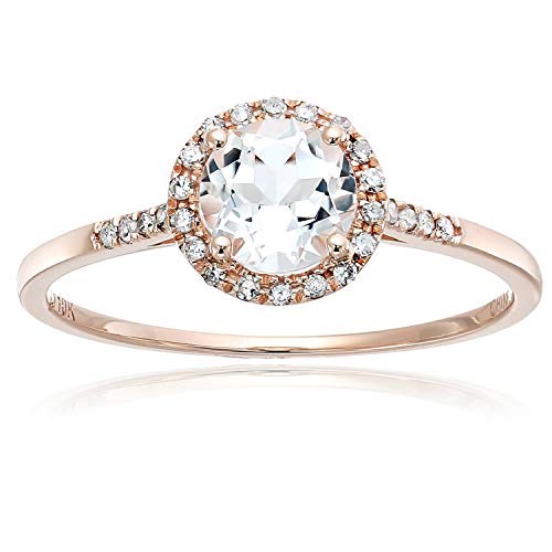 Pinctore 10k Rose Gold White Topaz and Diamond Classic Princess Di Halo Engagement Ring