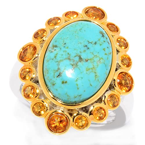 925 Sterling Silver Mine#8 Turquoise,Madeira Citrine Ring