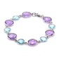 925 Sterling Silver African Amethyst, Sky Blue Topaz Gemstone Chain & Link Bracelet