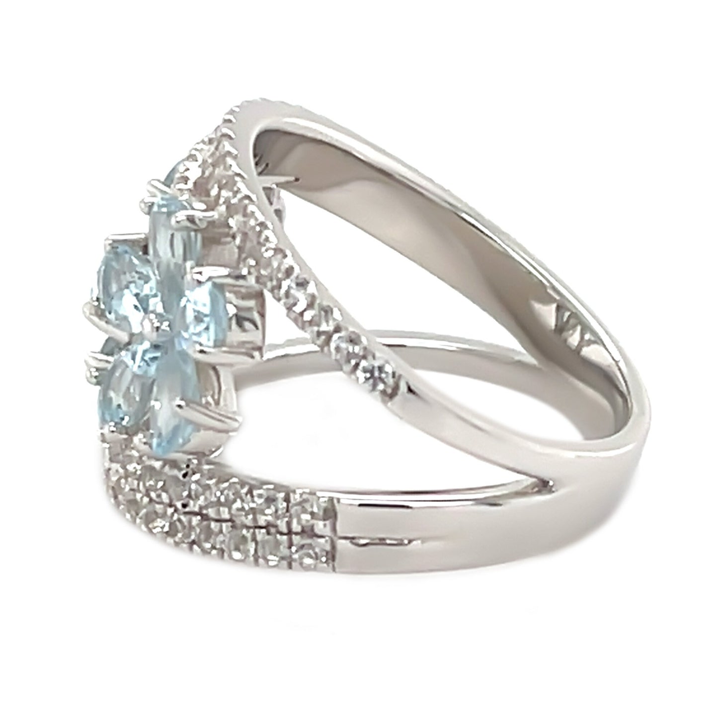 925 Sterling Silver Aquamarine, Created White Sapphire Ring