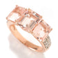 Rose Gold Plated Over Sterling Silver Morganite and White Natural Zircon Gemstone 3-Stone Ring