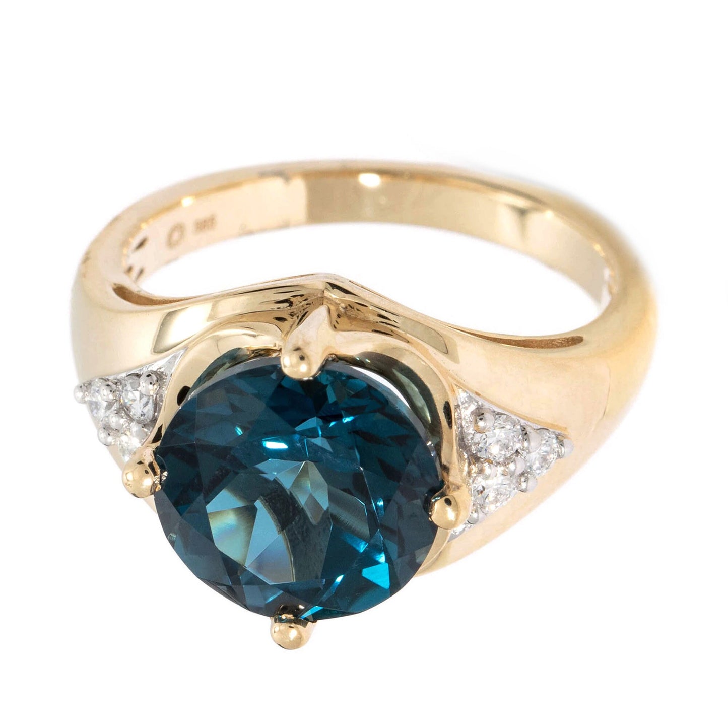 14Kt Yellow Gold London Blue Topaz With Diamond Ring