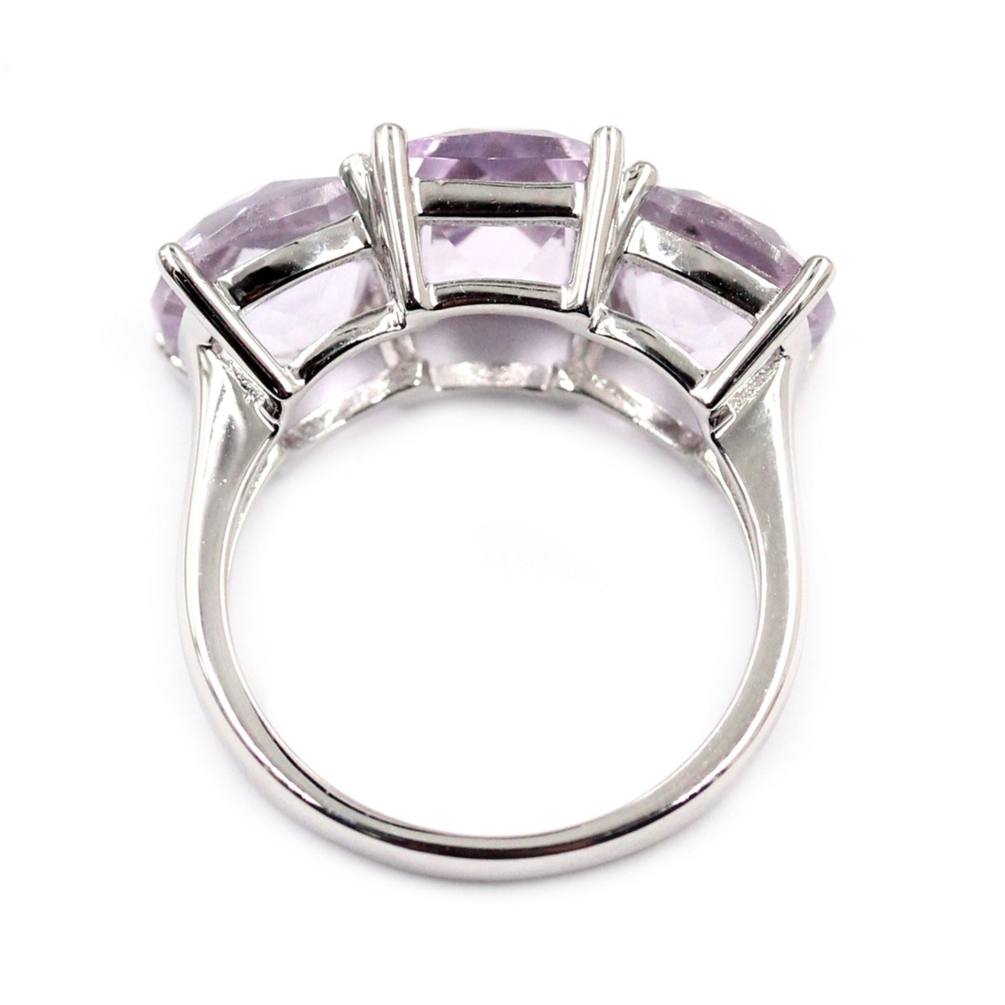 925 Sterling Silver Pink Amethyst 3 Stone Ring For Women's US 4.5