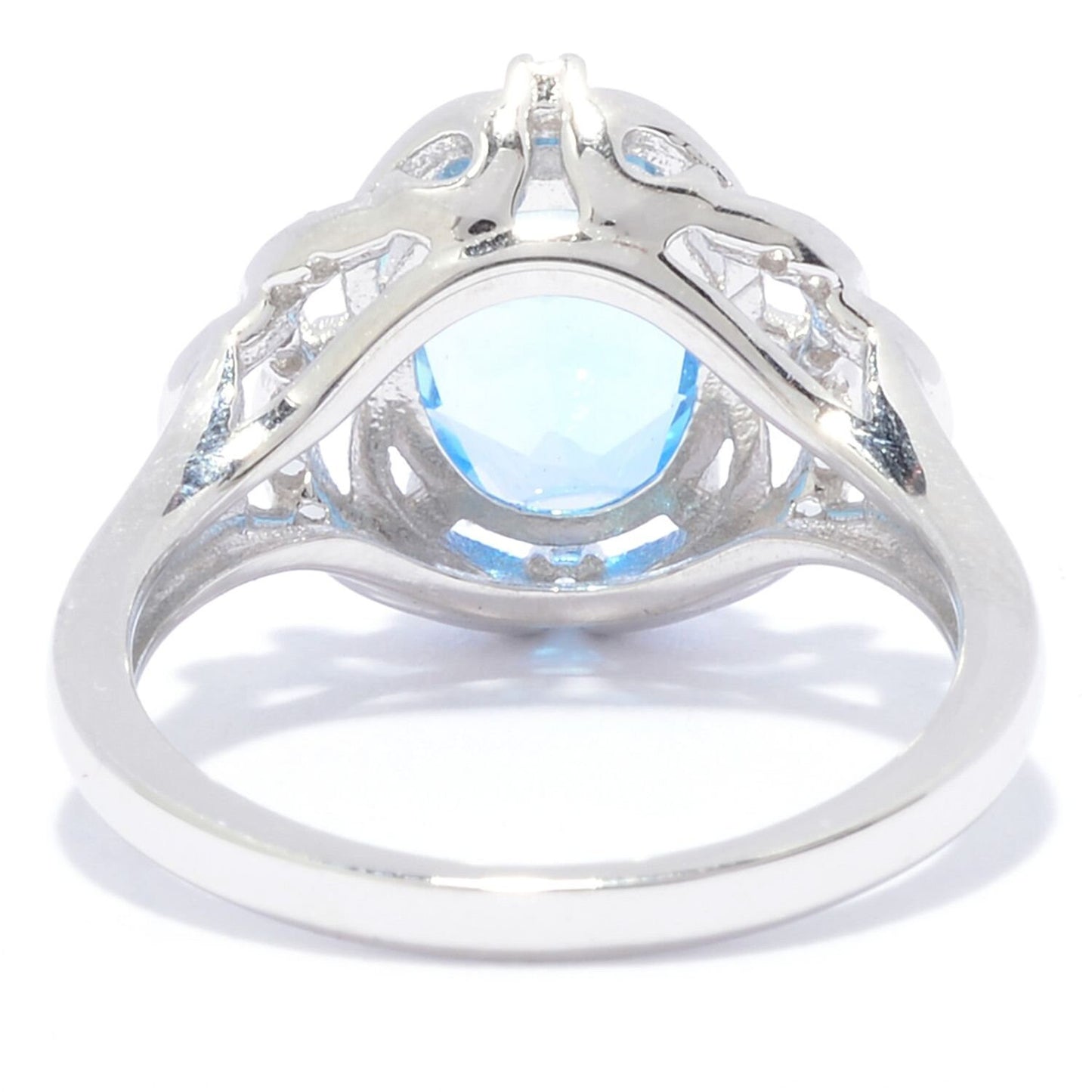 925 Sterling Silver Swiss Blue Topaz and White Zircon Gemstone Ring