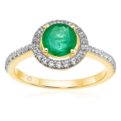 Yellow Over Sterling Silver Sakota Emerald, Created White Sapphire Ring