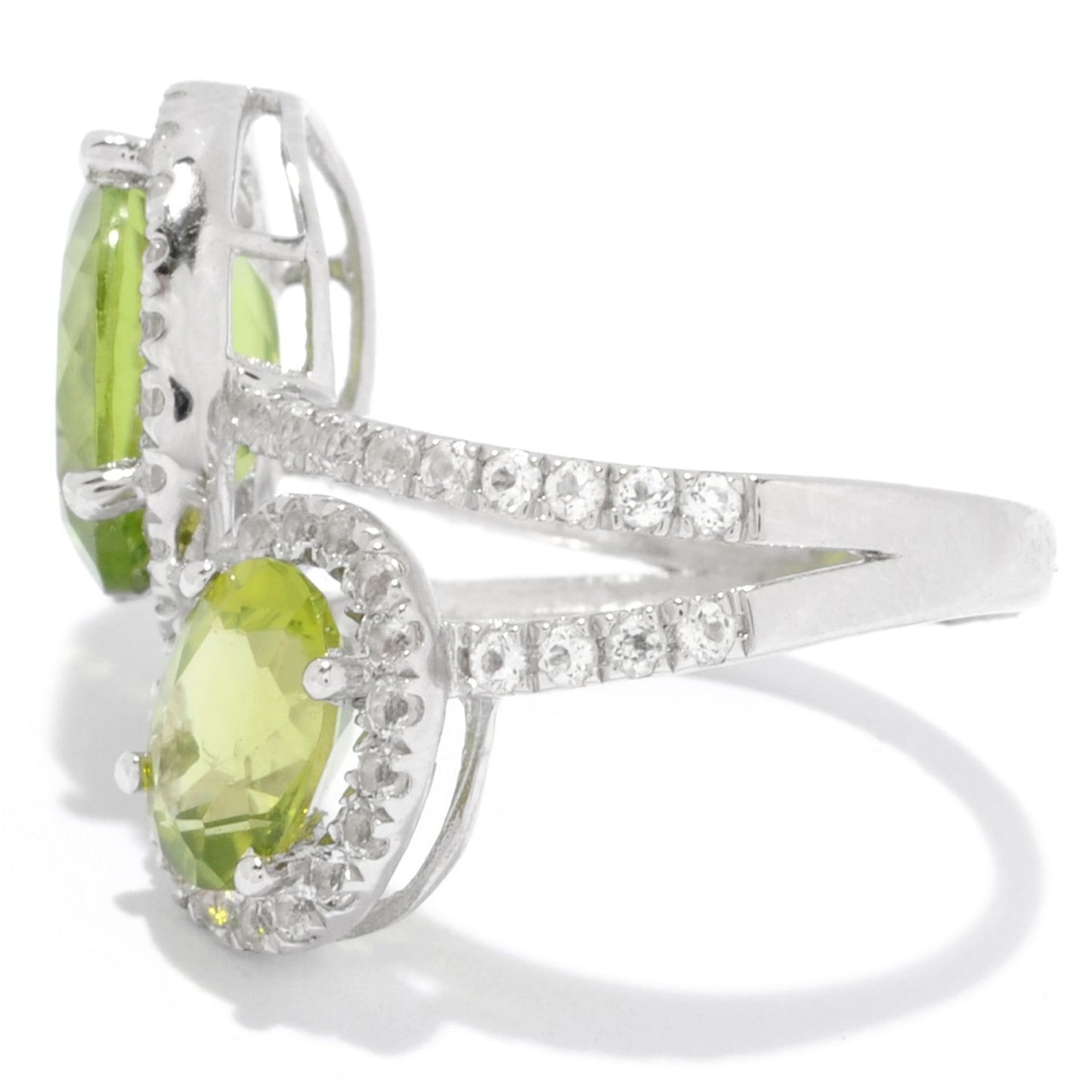 Pinctore Sterling Silver Oval 5.7ctw Peridot & White Topaz Double Halo Ring, Size 7
