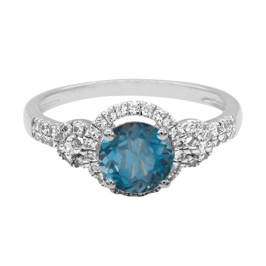 Pinctore Sterling Silver 1.65Ctw London Blue Topaz & Diamond Classic Ring