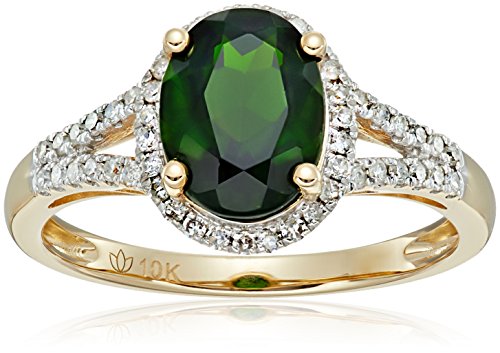 10k Yellow Gold Chrome Diopside and Diamond Oval Halo Engagement Ring (1/5cttw, H-I Color, I1-I2 Clarity), Size 7