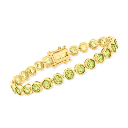 18K Yellow Gold Over Sterling Silver Peridot, Red Garnet And Ethiopian Opal Tennis Bracelets