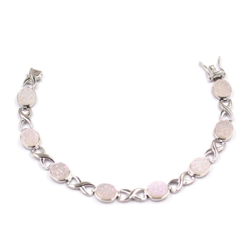 925v Sterling Silver 13.54Ctw Opal Drusy Chain & Links Bracelet 7.50"L