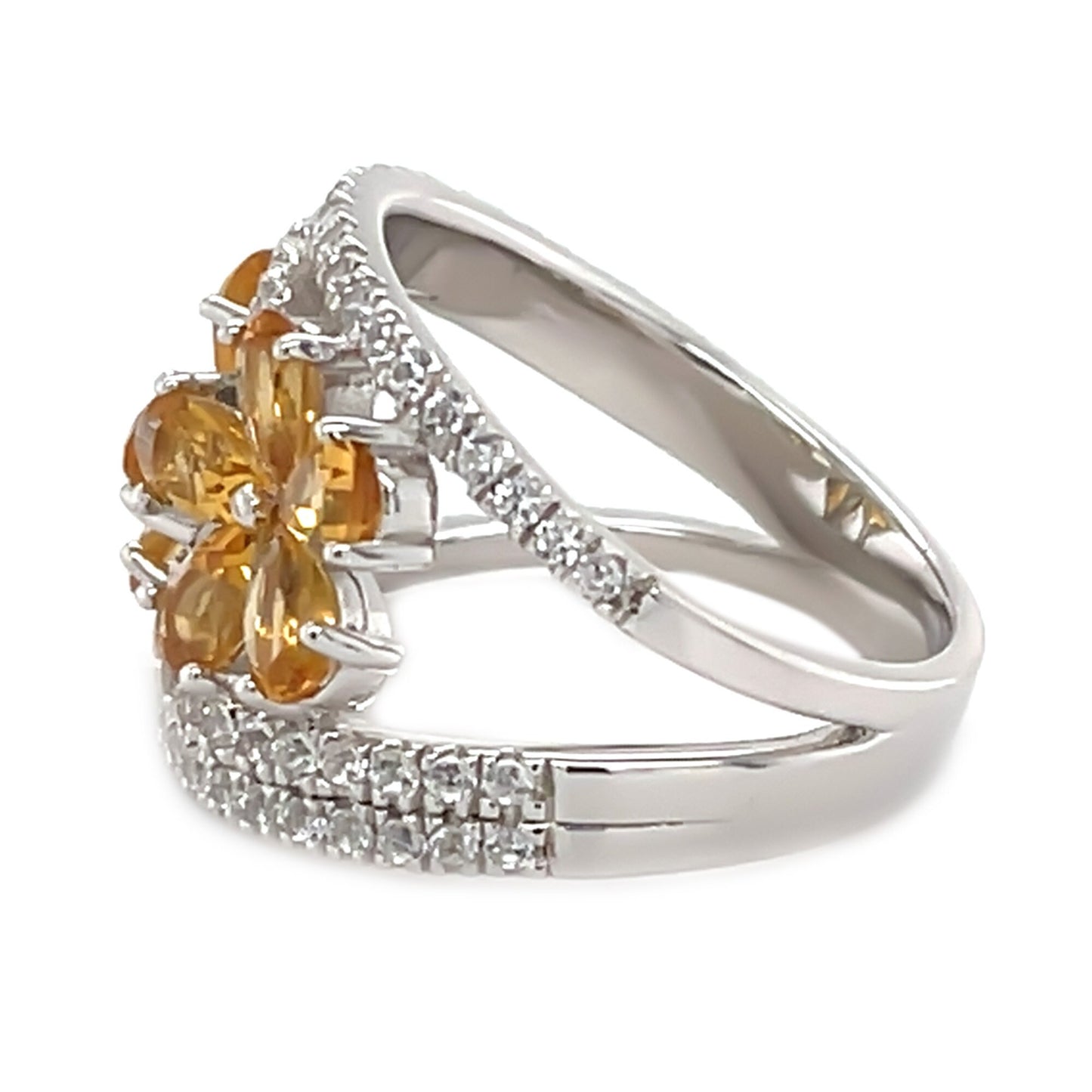 925 Sterling Silver Citrine, Created White Sapphire Ring
