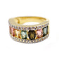 18k Yellow Gold Plated Over Sterling Silver, Pink Topaz And White Topaz Gemstone Band Rings