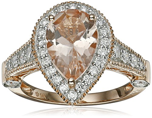 14k Rose Gold Morganite and Diamond Solitaire Pear Shape Ring (3/4cttw, H-I Color, I1-I2 Clarity), Size 7