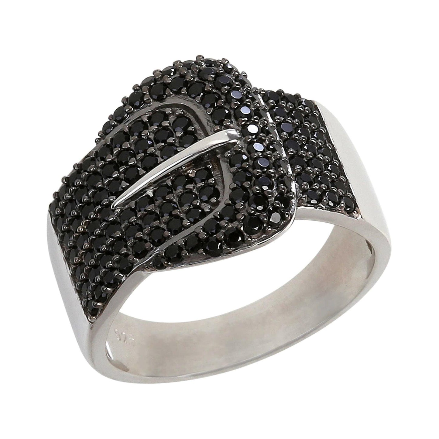 925 Sterling Silver Ring for Women, Black Spinel Cluster Ring, Women Belt Shape Women Ring,