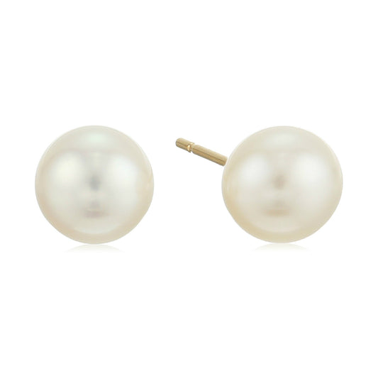 14KT Gold Fresh Water Pearl 7.5mm Round Stud Earring